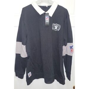NFL Men's Las Vegas Raiders Collared Long Sleeve Pullover Polo Sweater Black 2XL
